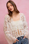 SO ME Floral Pattern Crochet Knit Tie Front Crop Cardigan