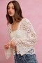 SO ME Floral Pattern Crochet Knit Tie Front Crop Cardigan