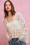 SO ME Floral Pattern Crochet Knit Tie Front Crop Cardigan