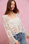 SO ME Floral Pattern Crochet Knit Tie Front Crop Cardigan