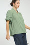 Umgee Seersucker Bubble Sleeve V-Neck Blouse
