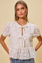 SO ME Cotton Eyelet Front Tie Short Sleeves Blouse
