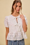 SO ME Cotton Eyelet Front Tie Short Sleeves Blouse