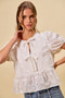 SO ME Cotton Eyelet Front Tie Short Sleeves Blouse