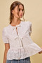 SO ME Cotton Eyelet Front Tie Short Sleeves Blouse