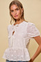 SO ME Cotton Eyelet Front Tie Short Sleeves Blouse