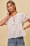 SO ME Cotton Eyelet Front Tie Short Sleeves Blouse