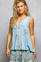 POL Washed Ribbed V-Neck Tank with Floral Print Star Patch