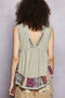 POL Lace Detail Ruffled Ribbed Sleeveless Top with Floral Pattern Trim Detail