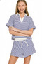 Zenana Striped Collared Top & Shorts Set