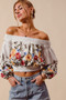SO ME Floral Embroidered Off The Shoulder Crop Top