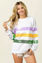 BiBi Sequin Mardi Gras Striped Round Neck Sweatshirt