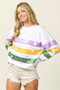 BiBi Sequin Mardi Gras Striped Round Neck Sweatshirt