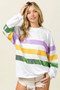 BiBi Sequin Mardi Gras Striped Round Neck Sweatshirt