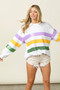 BiBi Sequin Mardi Gras Striped Round Neck Sweatshirt