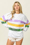 BiBi Sequin Mardi Gras Striped Round Neck Sweatshirt