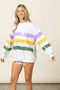 BiBi Sequin Mardi Gras Striped Round Neck Sweatshirt