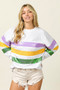 BiBi Sequin Mardi Gras Striped Round Neck Sweatshirt