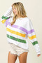 BiBi Sequin Mardi Gras Striped Round Neck Sweatshirt