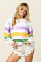 BiBi Sequin Mardi Gras Striped Round Neck Sweatshirt