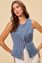 SO ME Stripe Slim Fit Button Front Denim Vest Top