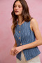 SO ME Stripe Slim Fit Button Front Denim Vest Top