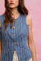 SO ME Stripe Slim Fit Button Front Denim Vest Top