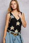 POL Washed Ribbed V-Neck Tank with Floral Print Star Patch
