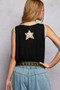 POL Washed Ribbed V-Neck Tank with Floral Print Star Patch