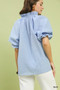 Umgee Textured Puff Sleeve Split Neck Top
