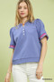 Umgee Puff Sleeve Button Front Top with Contrast Trim