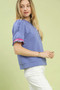 Umgee Puff Sleeve Button Front Top with Contrast Trim