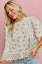 SO ME Floral Print Lace Trim Flutter Sleeves Blouse