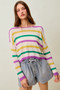 SO ME Mardi Gras Color Stripe Lightweight Sweater Top