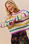 SO ME Mardi Gras Color Stripe Lightweight Sweater Top
