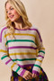 SO ME Mardi Gras Color Stripe Lightweight Sweater Top