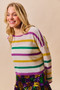SO ME Mardi Gras Color Stripe Lightweight Sweater Top