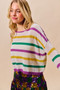 SO ME Mardi Gras Color Stripe Lightweight Sweater Top