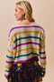 SO ME Mardi Gras Color Stripe Lightweight Sweater Top