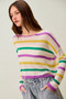 SO ME Mardi Gras Color Stripe Lightweight Sweater Top