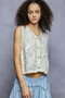 POL Button Down Floral Embroidery Cropped Crochet Vest Top