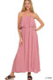 Zenana Woven Crinkle Strapless Maxi Dress