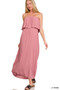 Zenana Woven Crinkle Strapless Maxi Dress