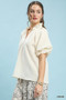 Umgee Textured Puff Sleeve Split Neck Top