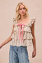 BiBi Floral Printed Woven Front Bow Tied Ruffled Square Neck Sleeveless Top