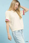 Umgee Puff Sleeve Button Front Top with Contrast Trim