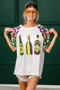 BiBi Sequin Mardi Gras Bottles Spangled Sleeve Top