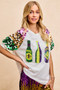 BiBi Sequin Mardi Gras Bottles Spangled Sleeve Top