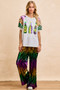BiBi Sequin Mardi Gras Bottles Spangled Sleeve Top