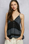 POL Button Front V-Neck Ruffled Cami with Pintuck Accents